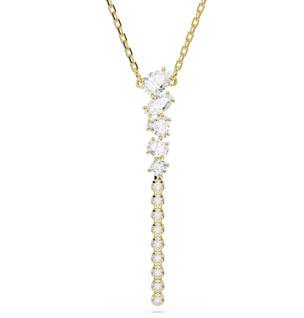 5747997 Mesmera Y necklace Mixed cuts, White, 18K gold finish