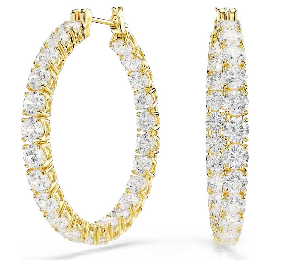 5750620 Matrix hoop earrings Round cut, White, 18K gold finish