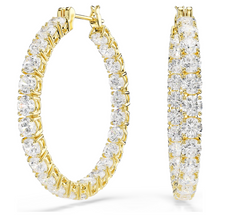 5750620 Matrix hoop earrings Round cut, White, 18K gold finish