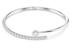 5753571 Matrix bangle Round cut, White, Rhodium plated