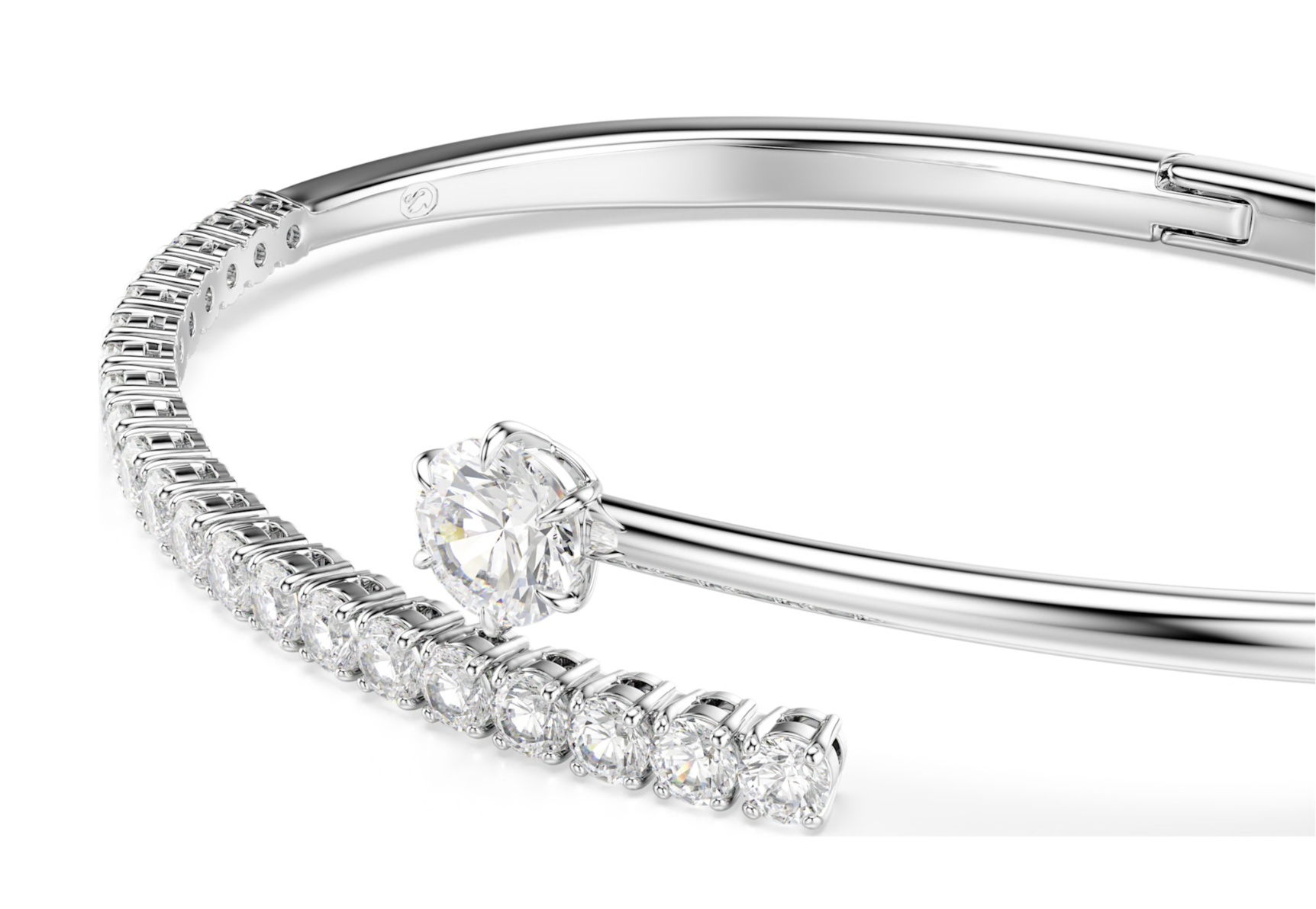 5753571 Matrix bangle Round cut, White, Rhodium plated