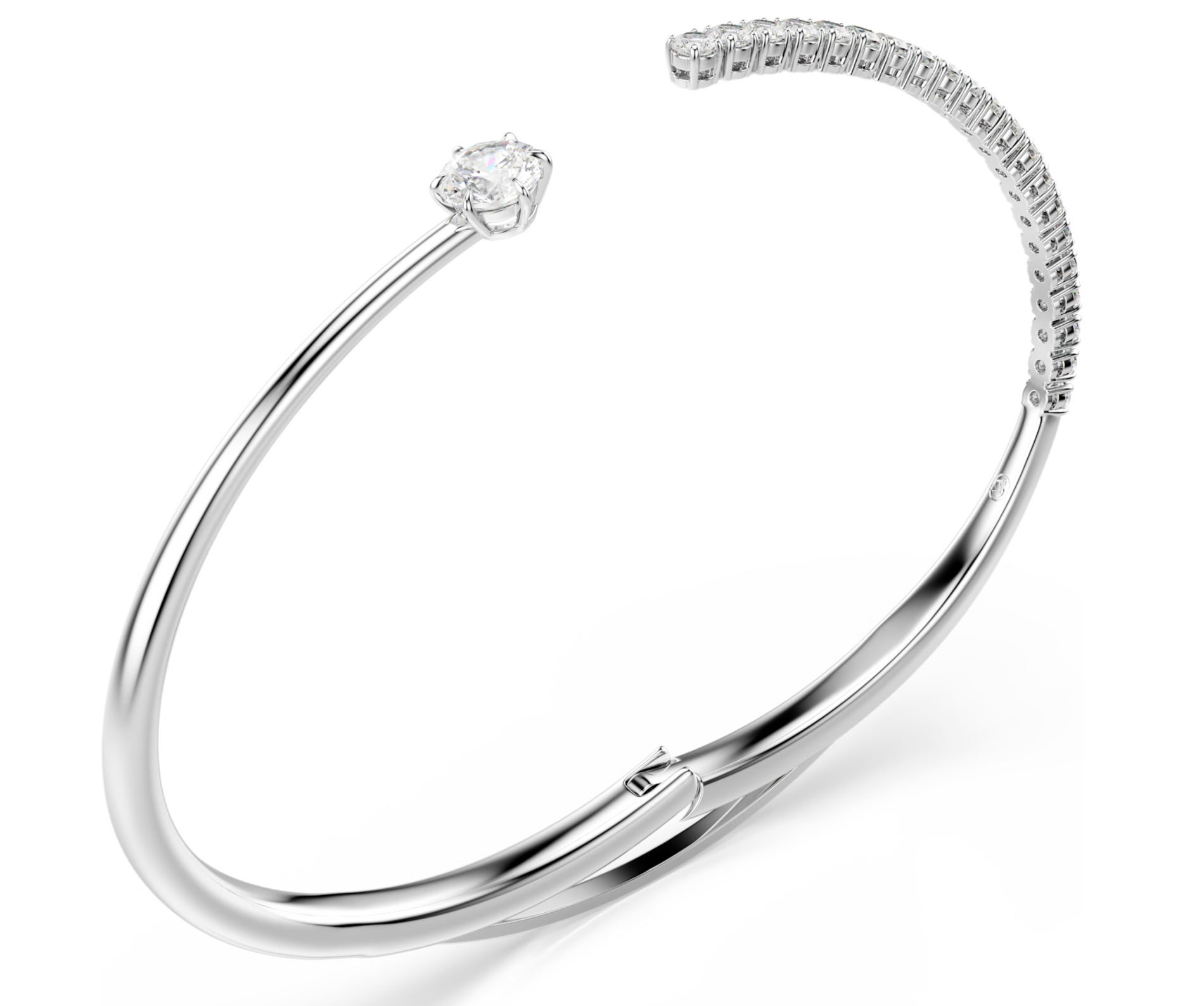 5753571 Matrix bangle Round cut, White, Rhodium plated