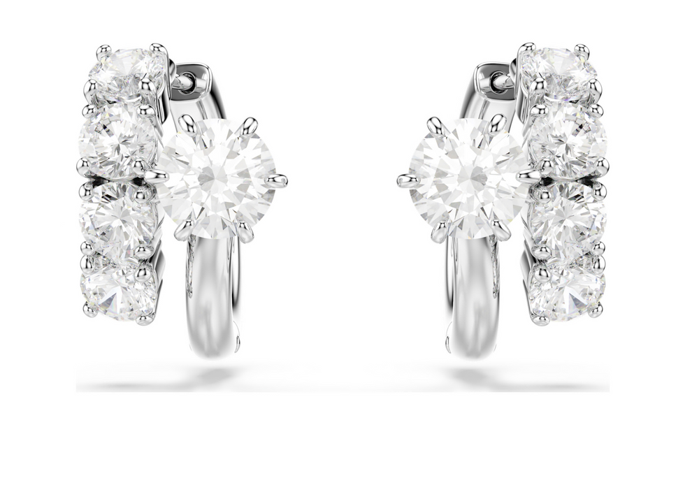 5753572 Matrix hoop earrings Round cut, White, Rhodium plated