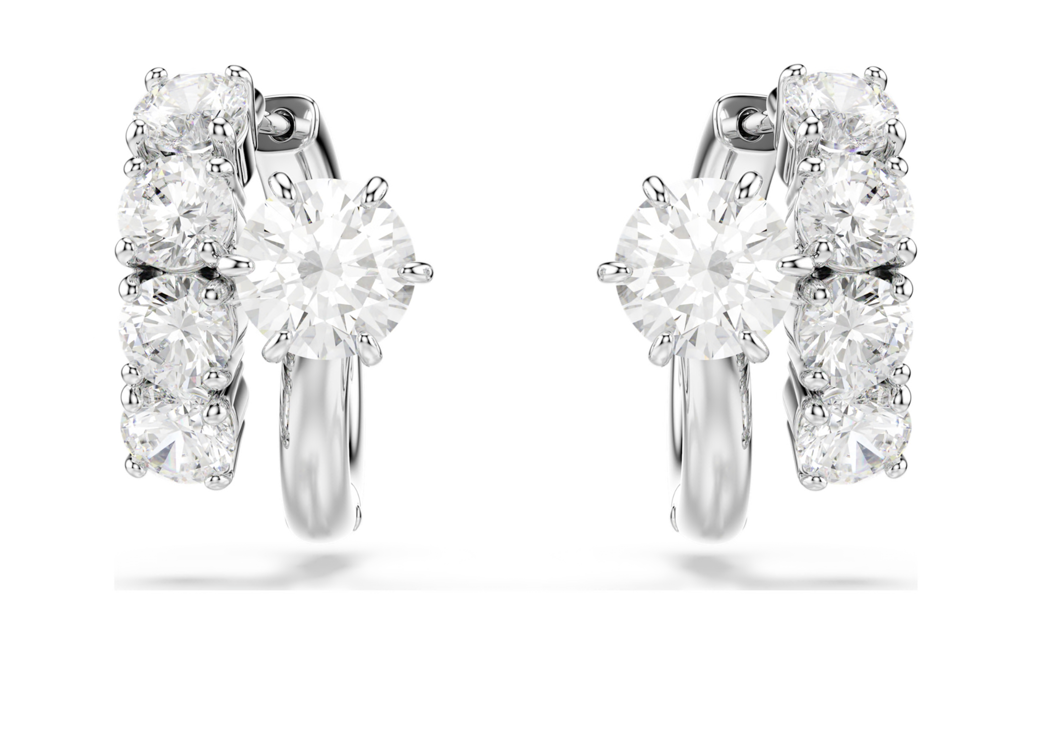 5753572 Matrix hoop earrings Round cut, White, Rhodium plated