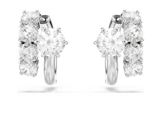 5753572 Matrix hoop earrings Round cut, White, Rhodium plated