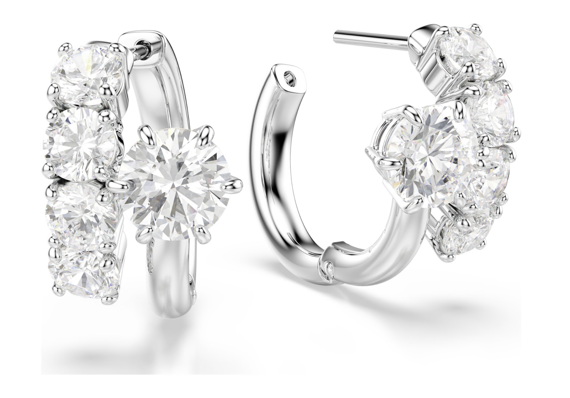 5753572 Matrix hoop earrings Round cut, White, Rhodium plated
