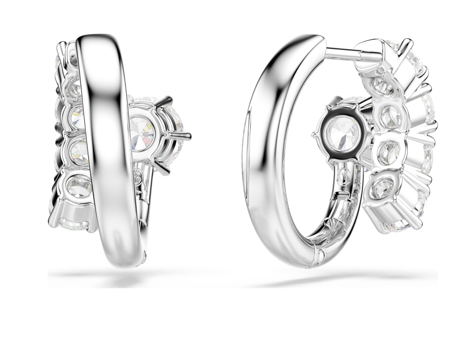 5753572 Matrix hoop earrings Round cut, White, Rhodium plated