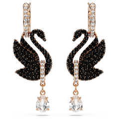 5678047 Swan drop earrings Swan, Black, 18K rose gold finish