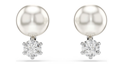 5694225 Matrix stud earrings Crystal pearl, Round cut, White, Rhodium plated
