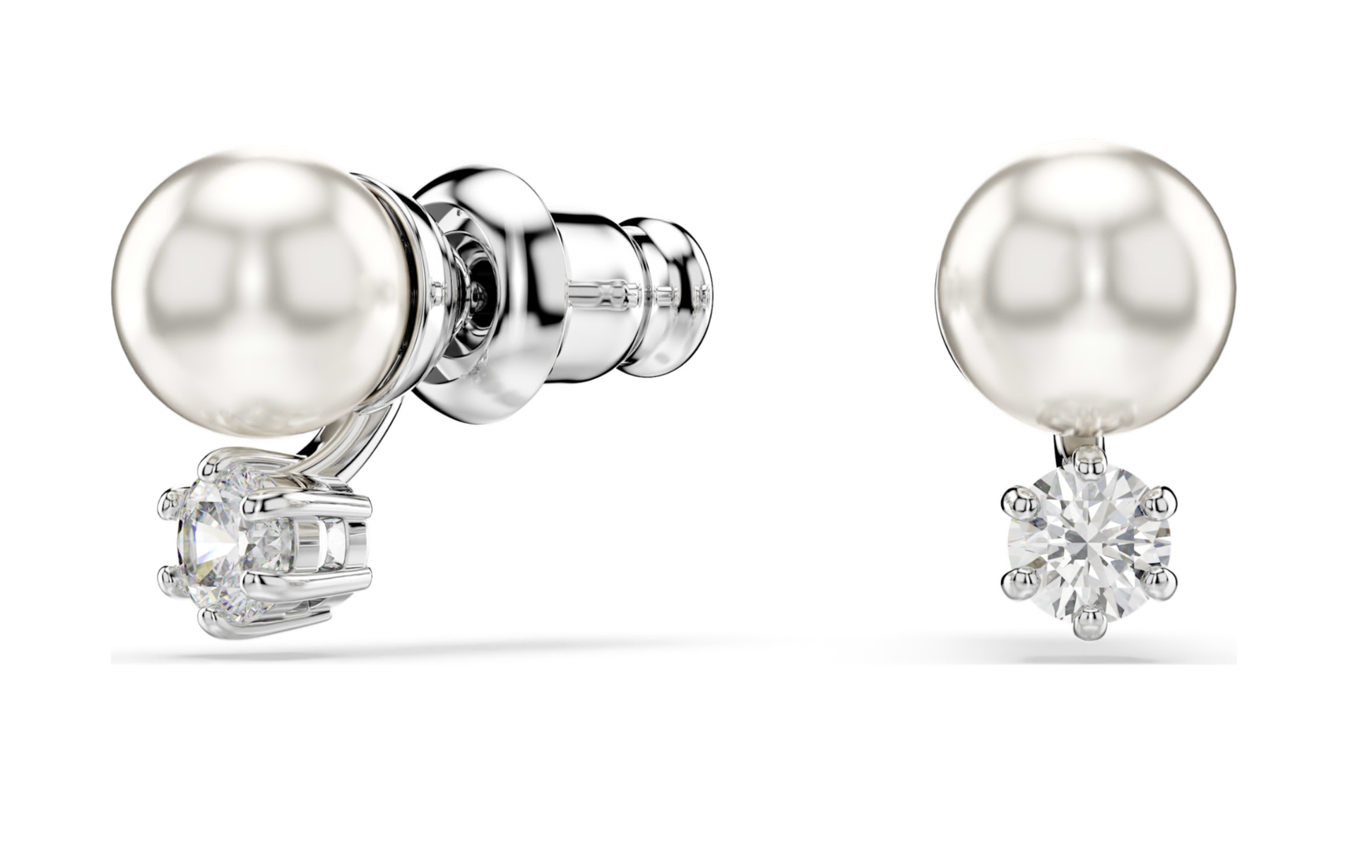 5694225 Matrix stud earrings Crystal pearl, Round cut, White, Rhodium plated
