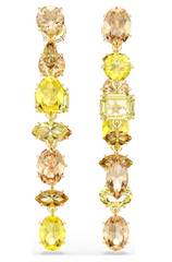 5718073 Gema drop earrings Asymmetrical design, Mixed cuts, Long, Yellow, 18K gold finish