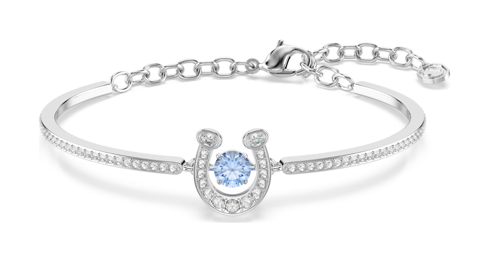 5736983 Symbolica bangle Round cut, Pavé, Horseshoe, Blue, Rhodium plated