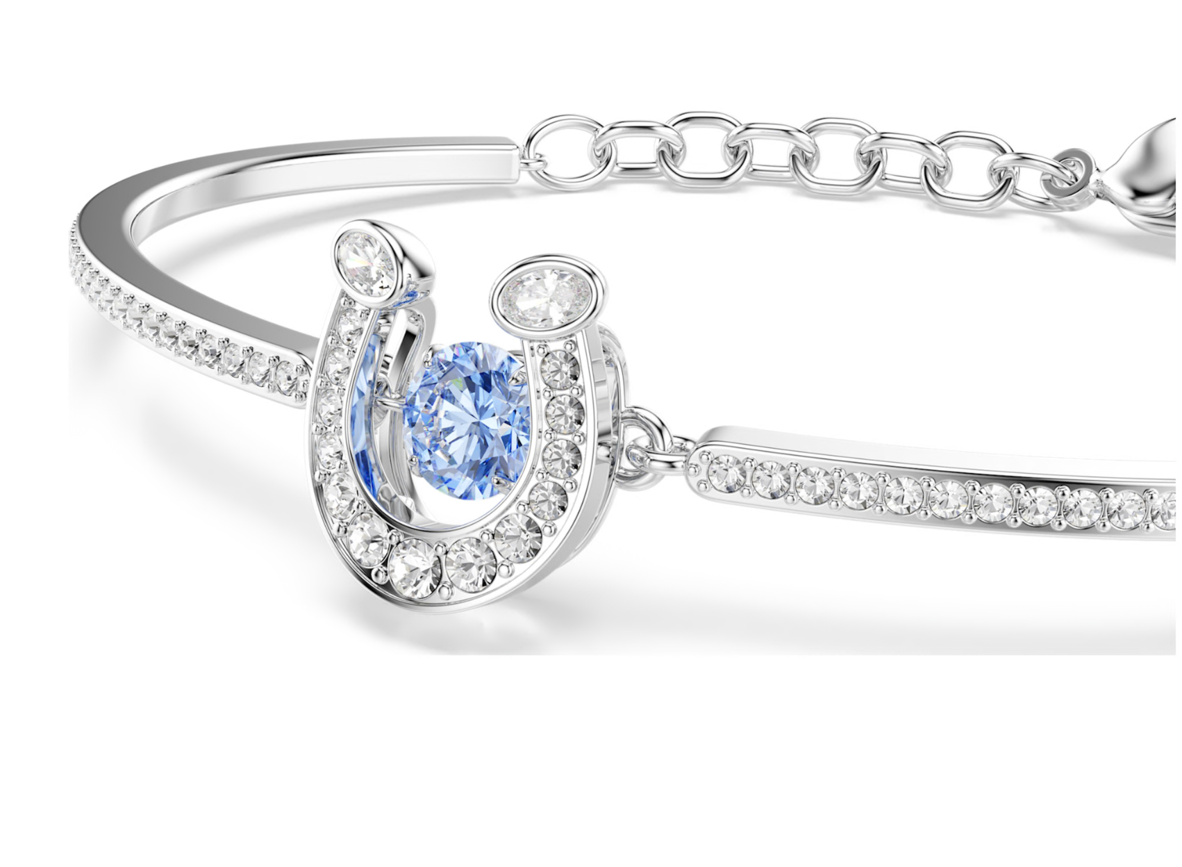 5736983 Symbolica bangle Round cut, Pavé, Horseshoe, Blue, Rhodium plated