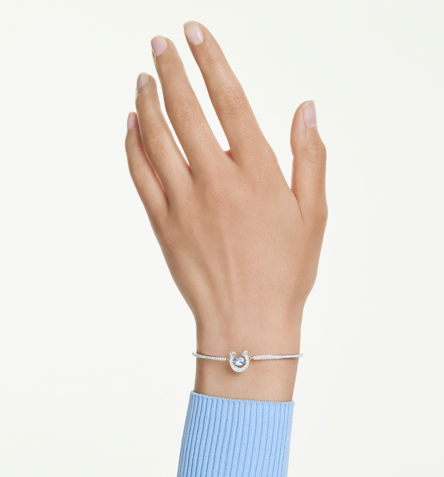 5736983 Symbolica bangle Round cut, Pavé, Horseshoe, Blue, Rhodium plated