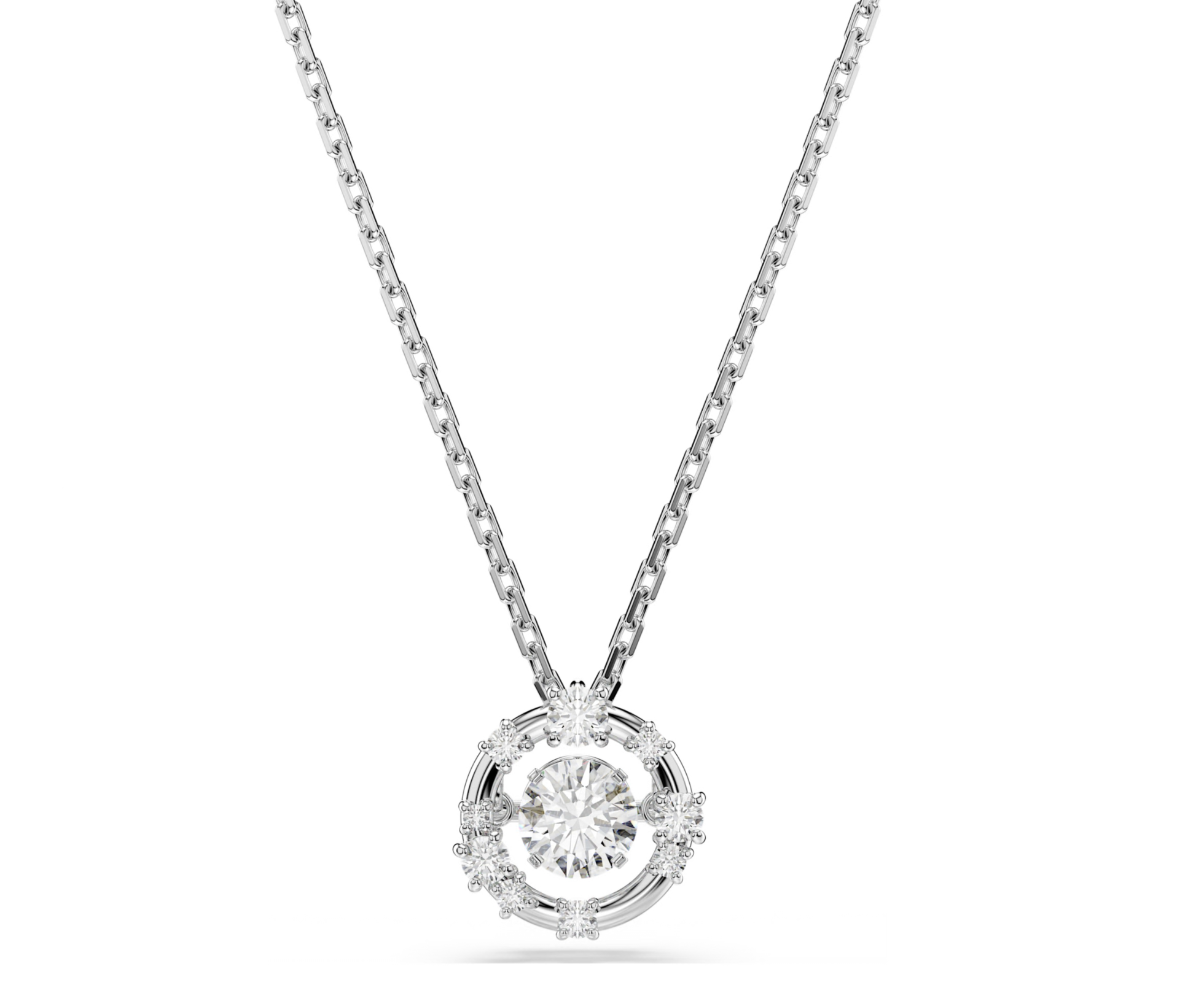 5738247 Constella pendant Round cut, Dancing stone, White, Rhodium plated