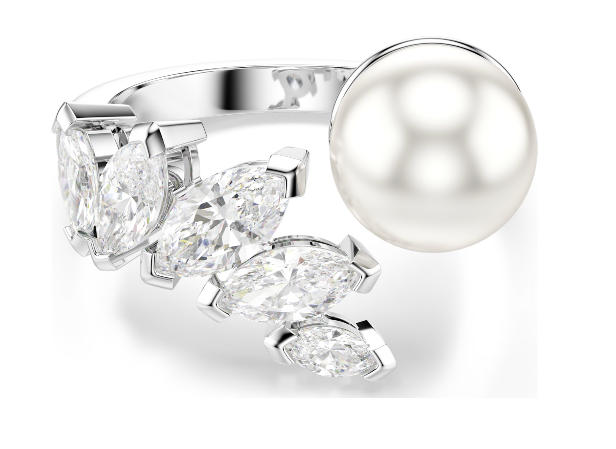 5748012 Mesmera open ring Crystal pearl, Marquise cut, White, Rhodium plated