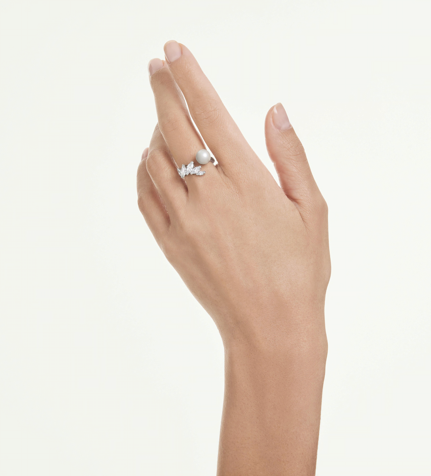 5748012 Mesmera open ring Crystal pearl, Marquise cut, White, Rhodium plated