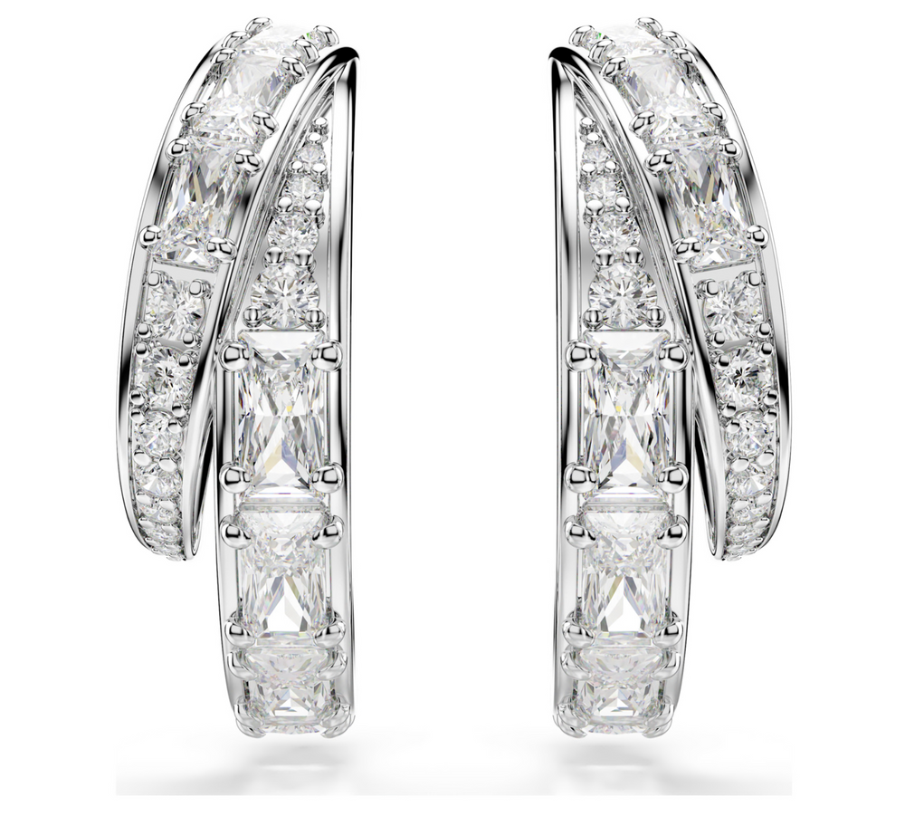 5749069 Vienna hoop earrings Mixed cuts, White, Rhodium plated