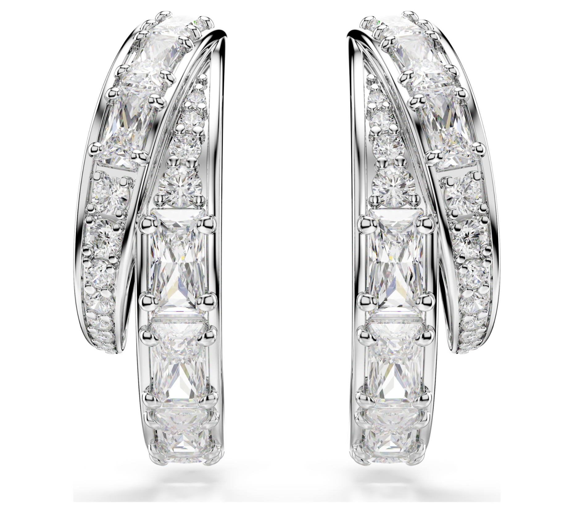 5749069 Vienna hoop earrings Mixed cuts, White, Rhodium plated