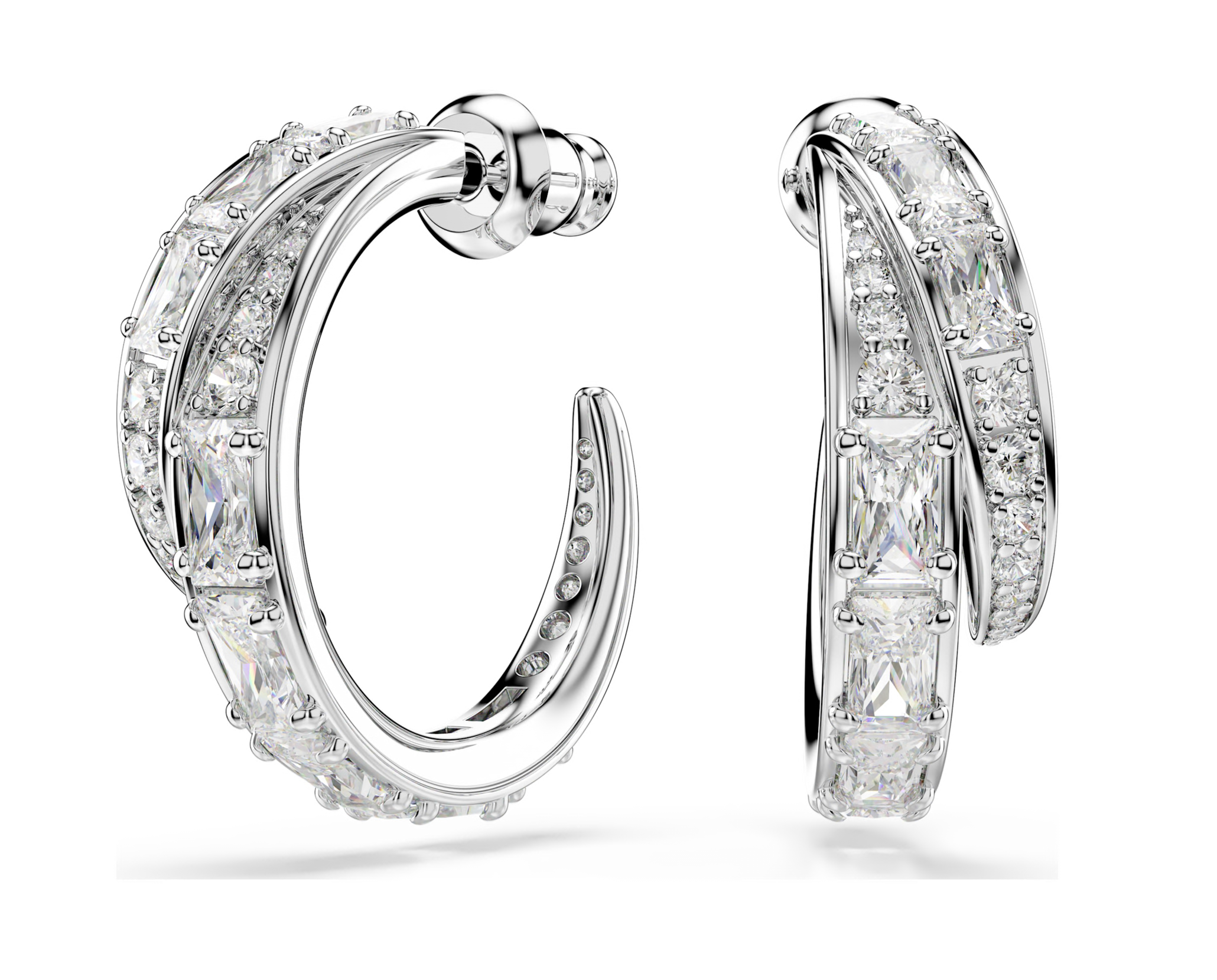 5749069 Vienna hoop earrings Mixed cuts, White, Rhodium plated