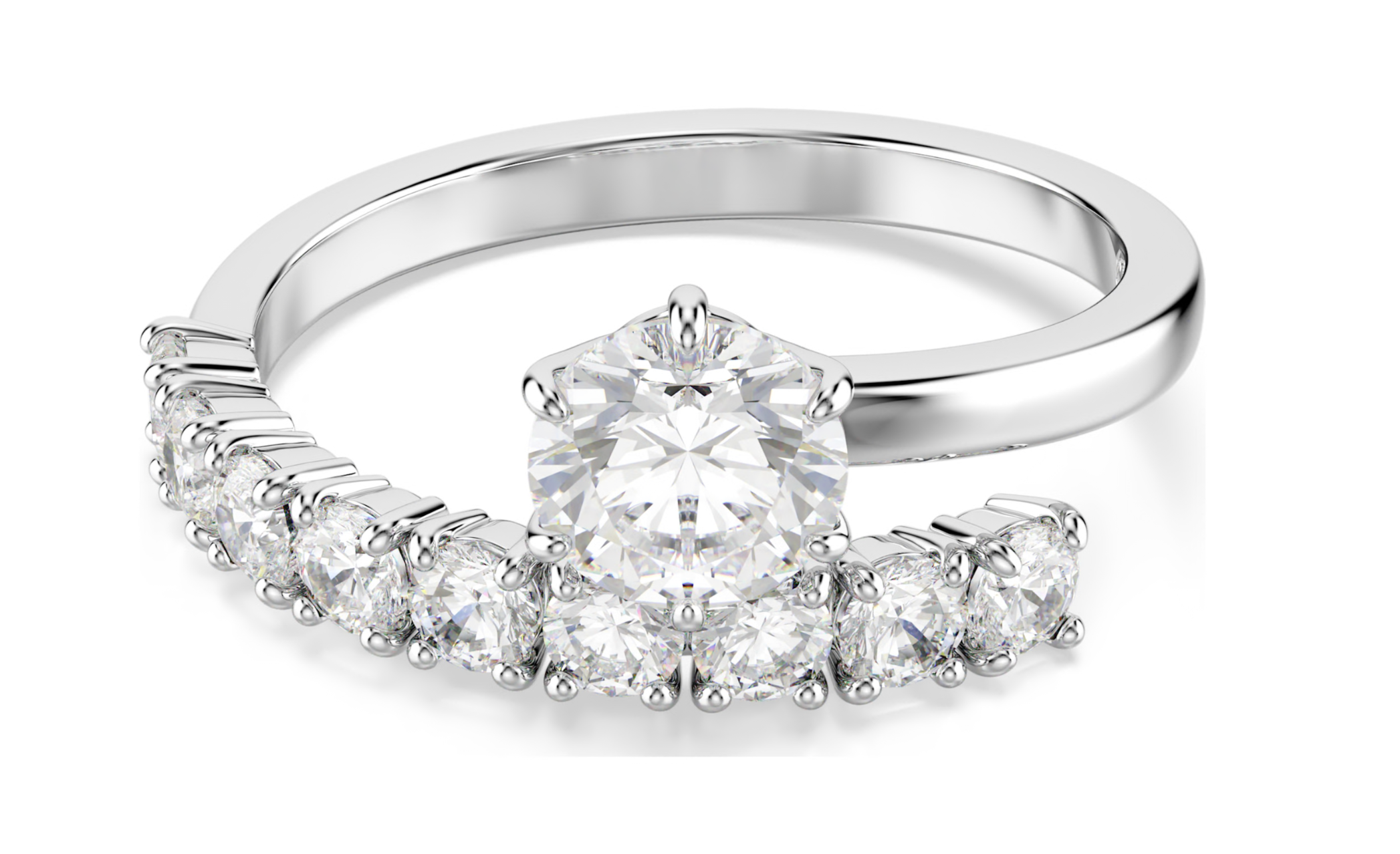 5753576 Matrix open ring Round cut, White, Rhodium plated
