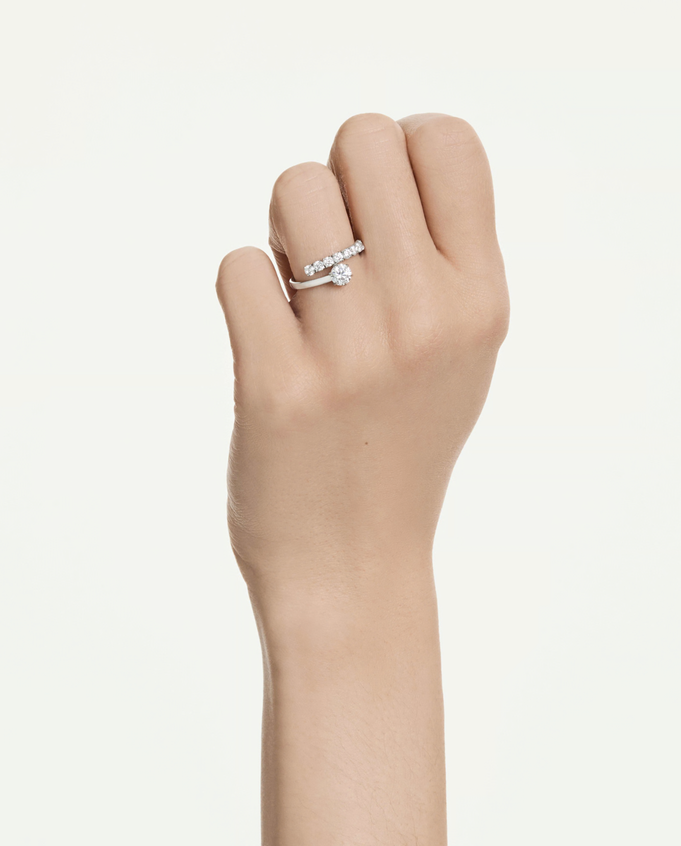 5753576 Matrix open ring Round cut, White, Rhodium plated