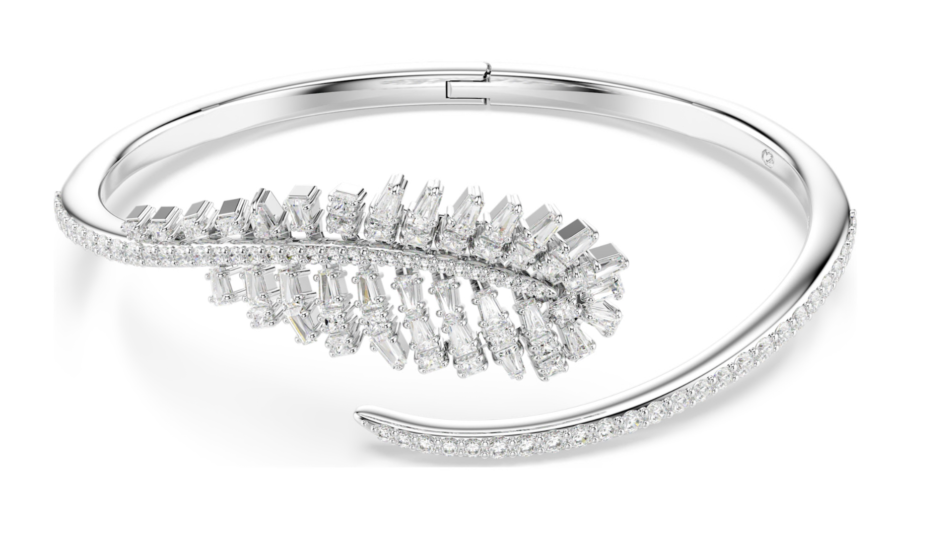 5754273 Vienna bangle Mixed cuts, Feather, White, Rhodium plated