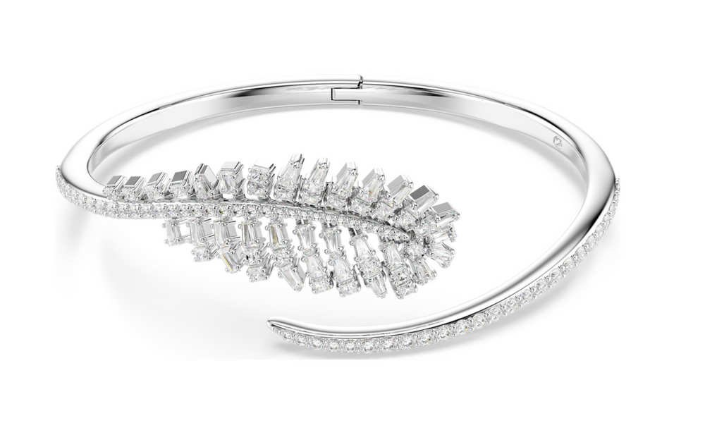 5754275 Vienna bangle Mixed cuts, Feather, White, Rhodium plated