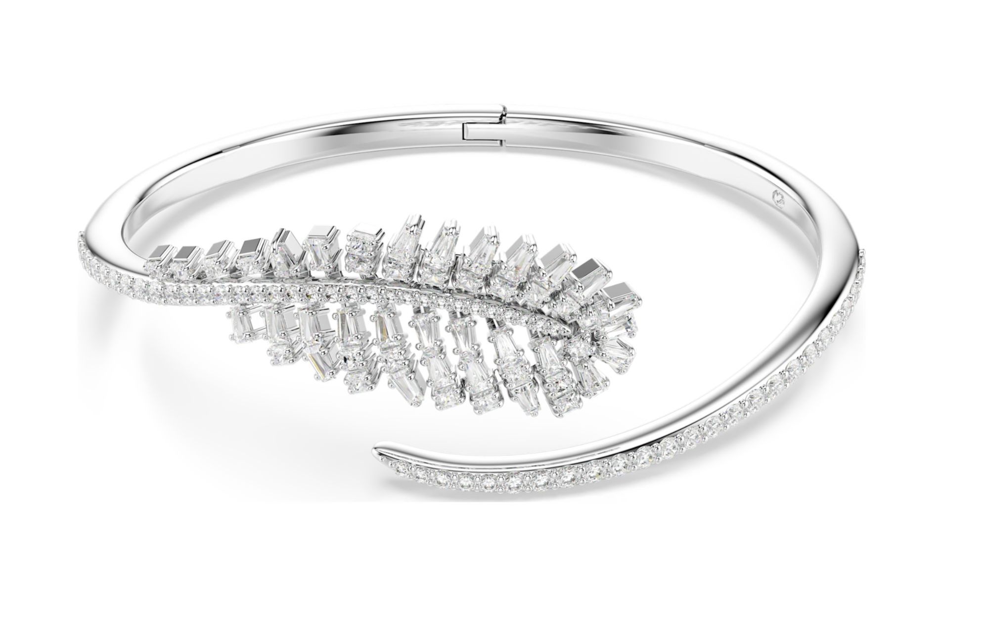 5754275 Vienna bangle Mixed cuts, Feather, White, Rhodium plated