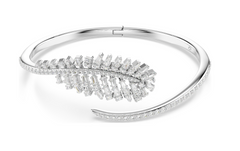 5754275 Vienna bangle Mixed cuts, Feather, White, Rhodium plated