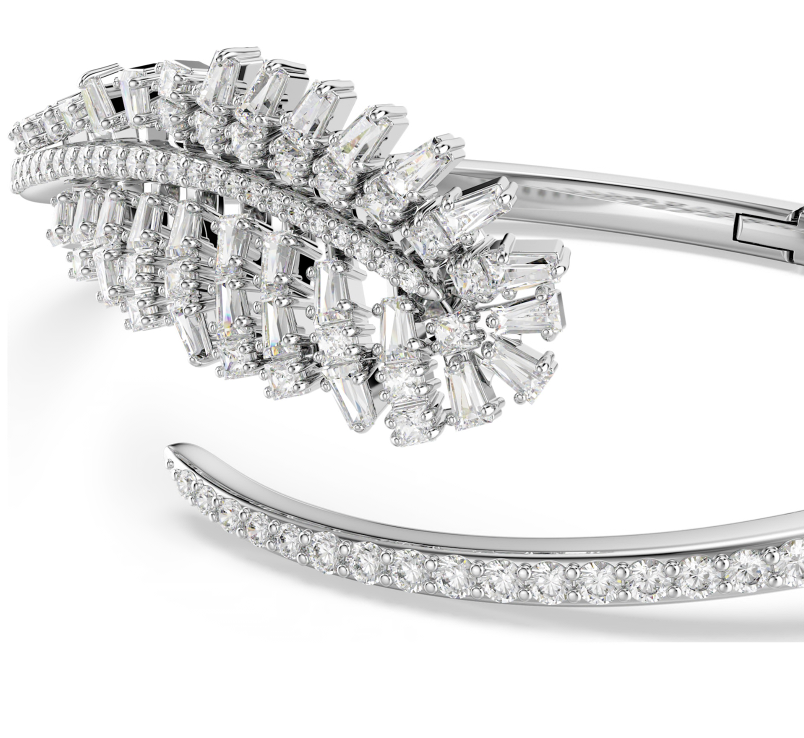 5754275 Vienna bangle Mixed cuts, Feather, White, Rhodium plated