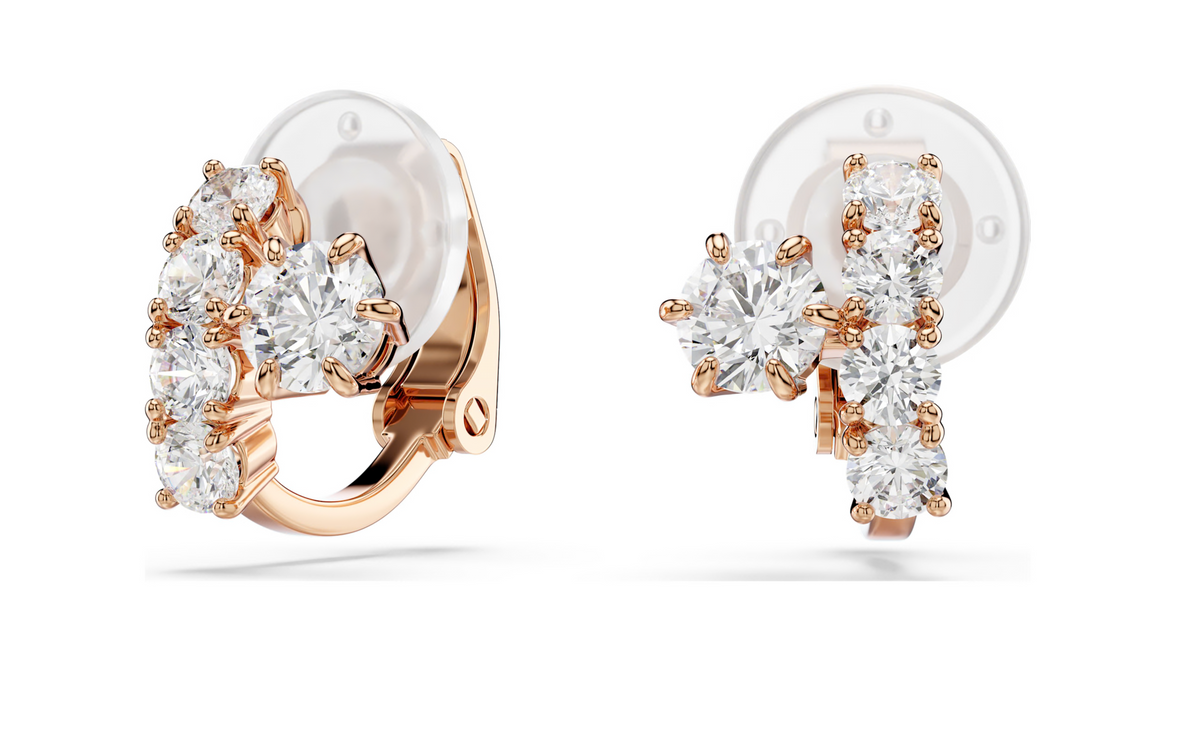 5763822 Matrix clip earrings Round cut, White, 18K rose gold finish