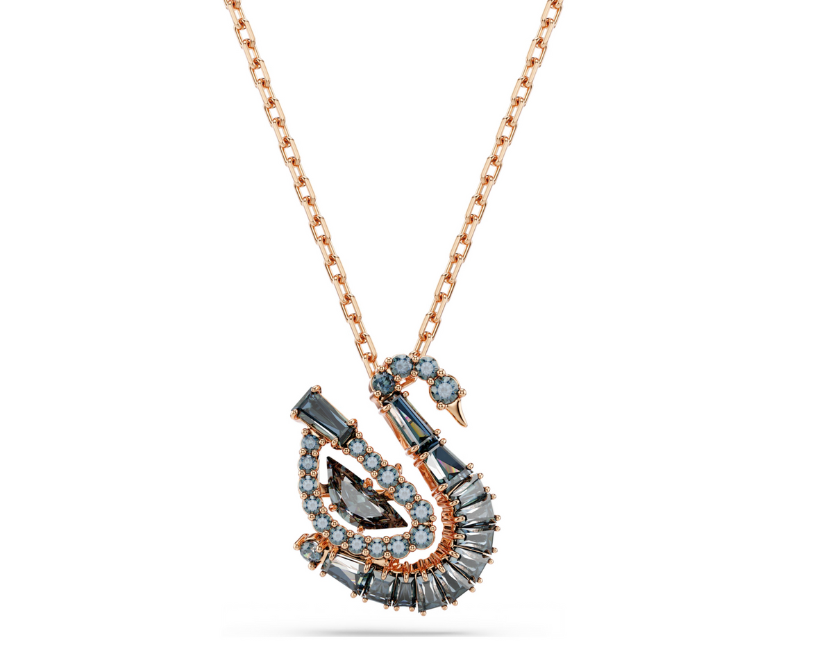5764882 Swan pendant Mixed cuts, Swan, Grey, 18K rose gold finish