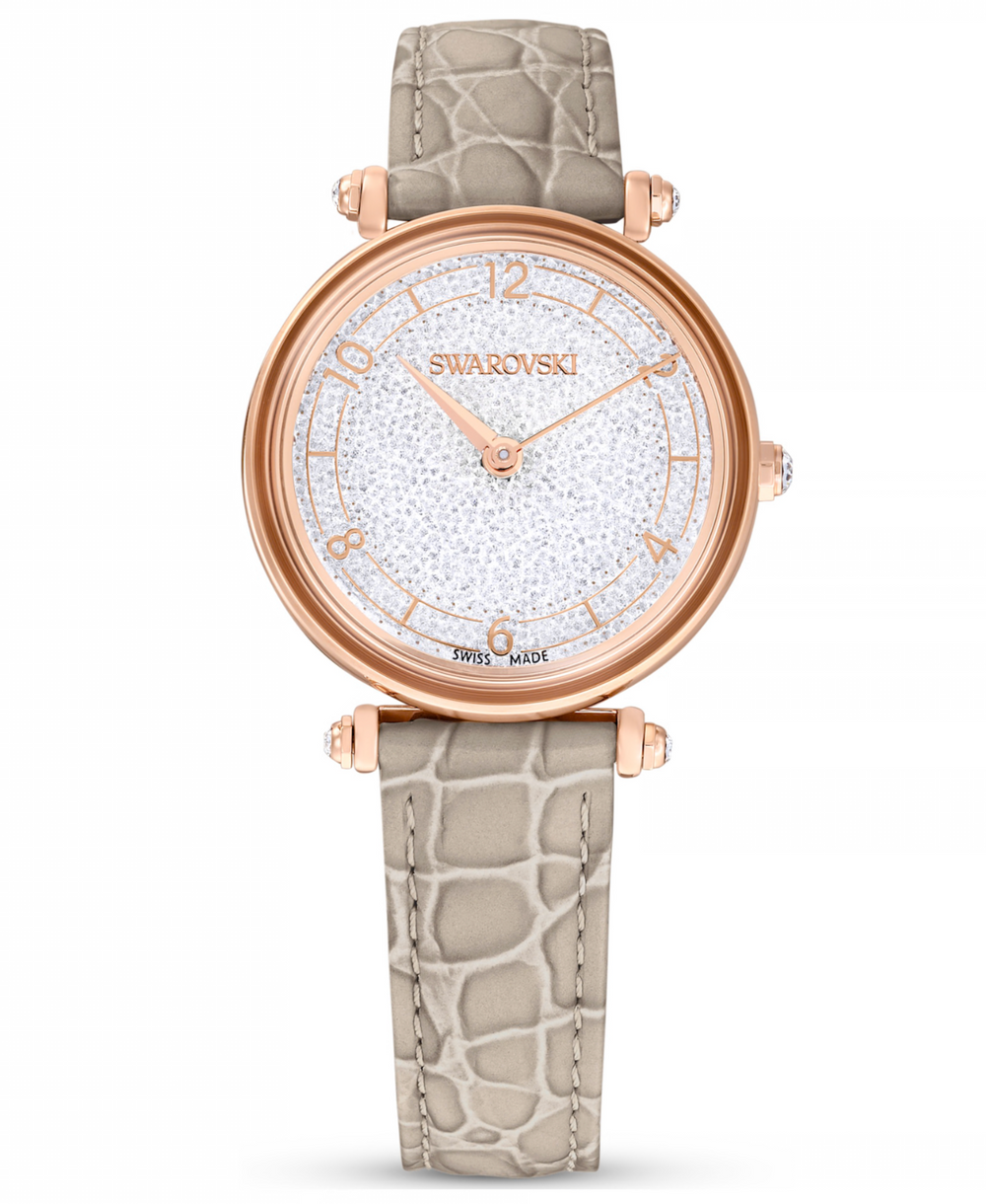 5656899 Crystalline wonder watch Swiss Made, Leather strap, Beige, Rose gold-tone finish