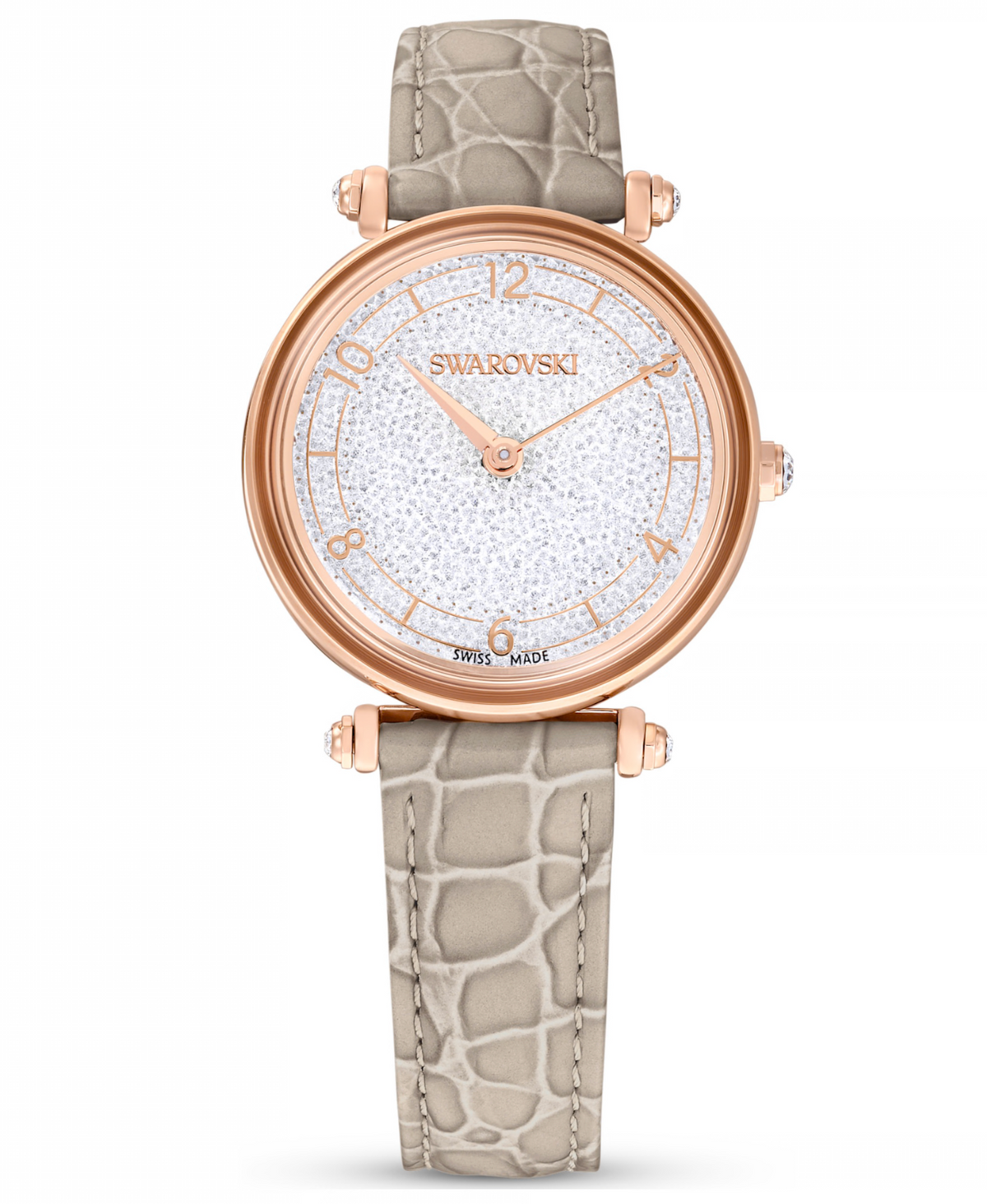 5656899 Crystalline wonder watch Swiss Made, Leather strap, Beige, Rose gold-tone finish