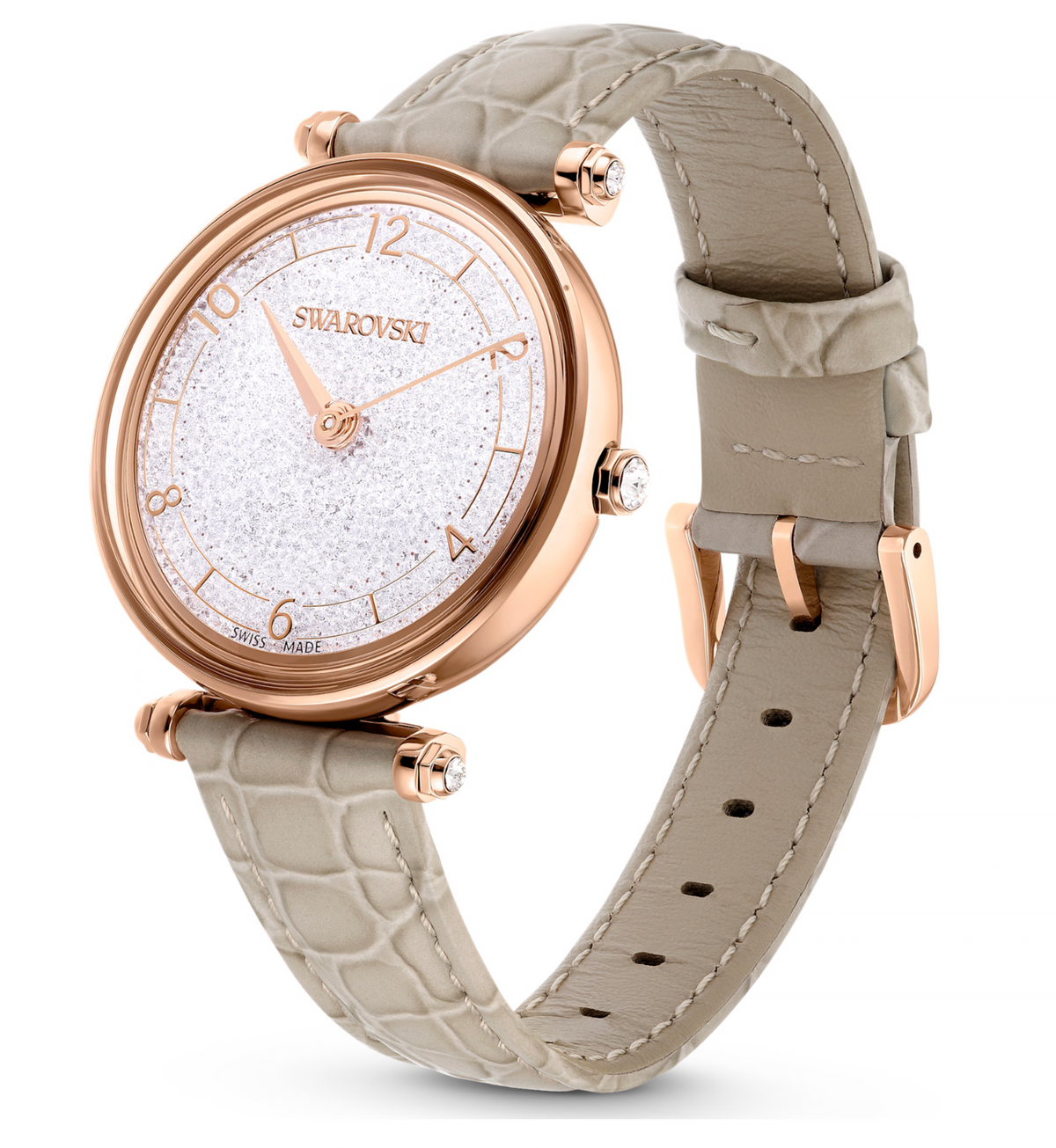 5656899 Crystalline wonder watch Swiss Made, Leather strap, Beige, Rose gold-tone finish