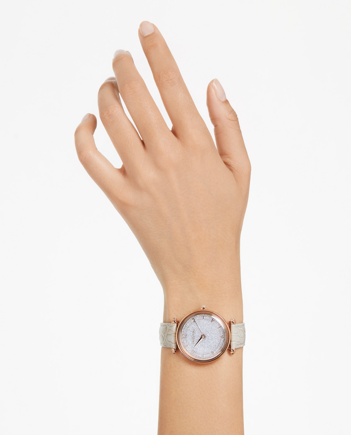 5656899 Crystalline wonder watch Swiss Made, Leather strap, Beige, Rose gold-tone finish
