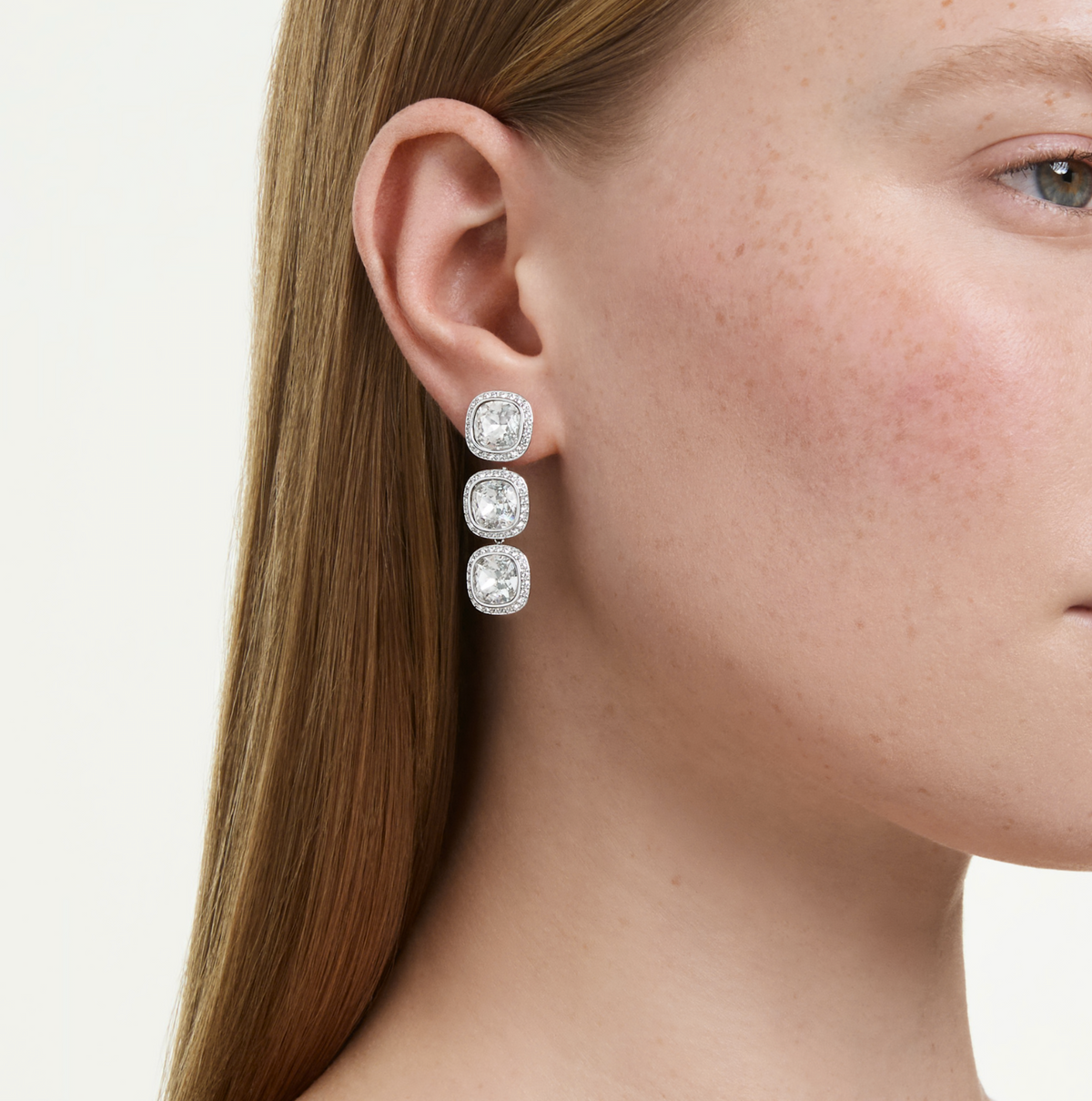5754342 Una Angelic earrings Cushion cut, White, Rhodium plated