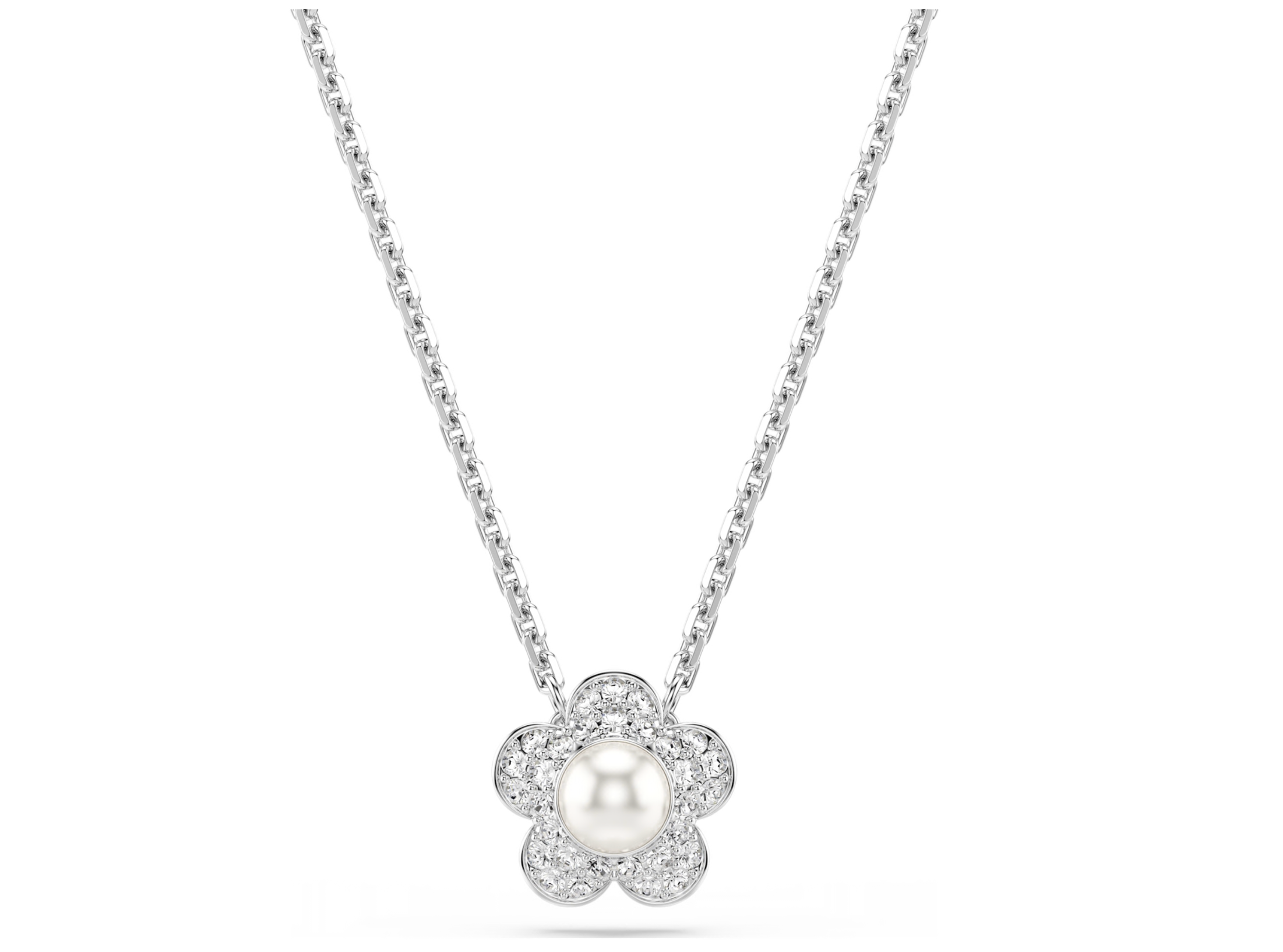 5755817 Ariana Grande x Swarovski pendant Crystal pearl, Round cut, Flower, White, Rhodium plated