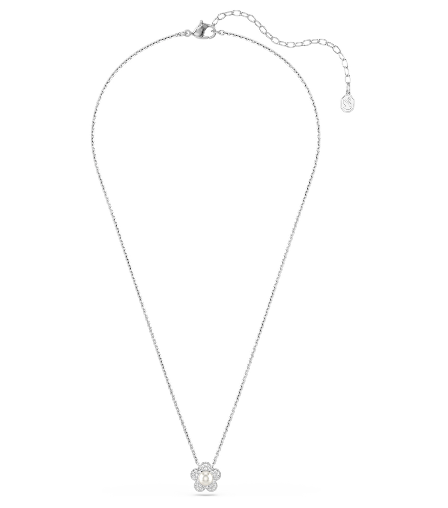 5755817 Ariana Grande x Swarovski pendant Crystal pearl, Round cut, Flower, White, Rhodium plated