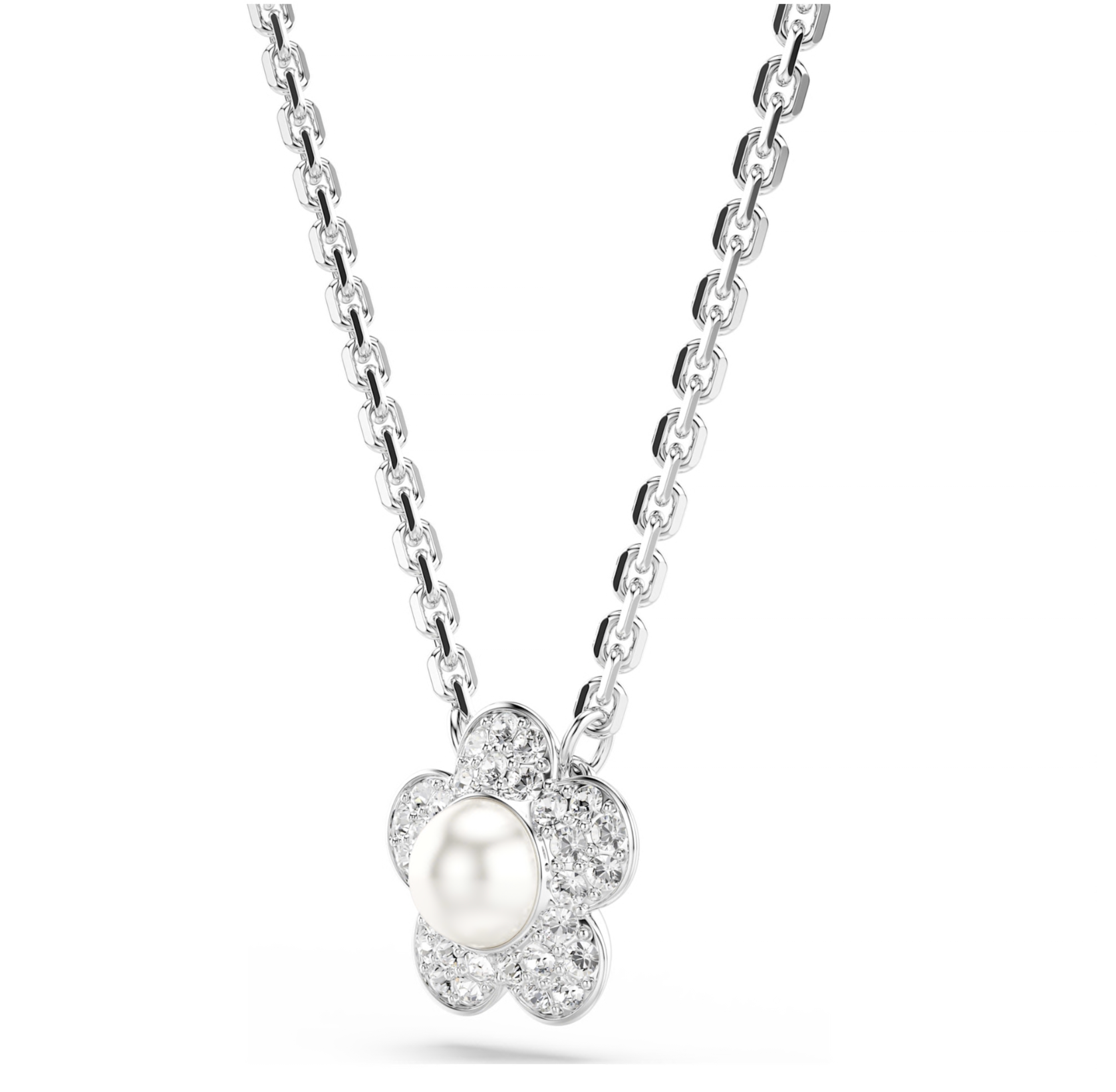5755817 Ariana Grande x Swarovski pendant Crystal pearl, Round cut, Flower, White, Rhodium plated