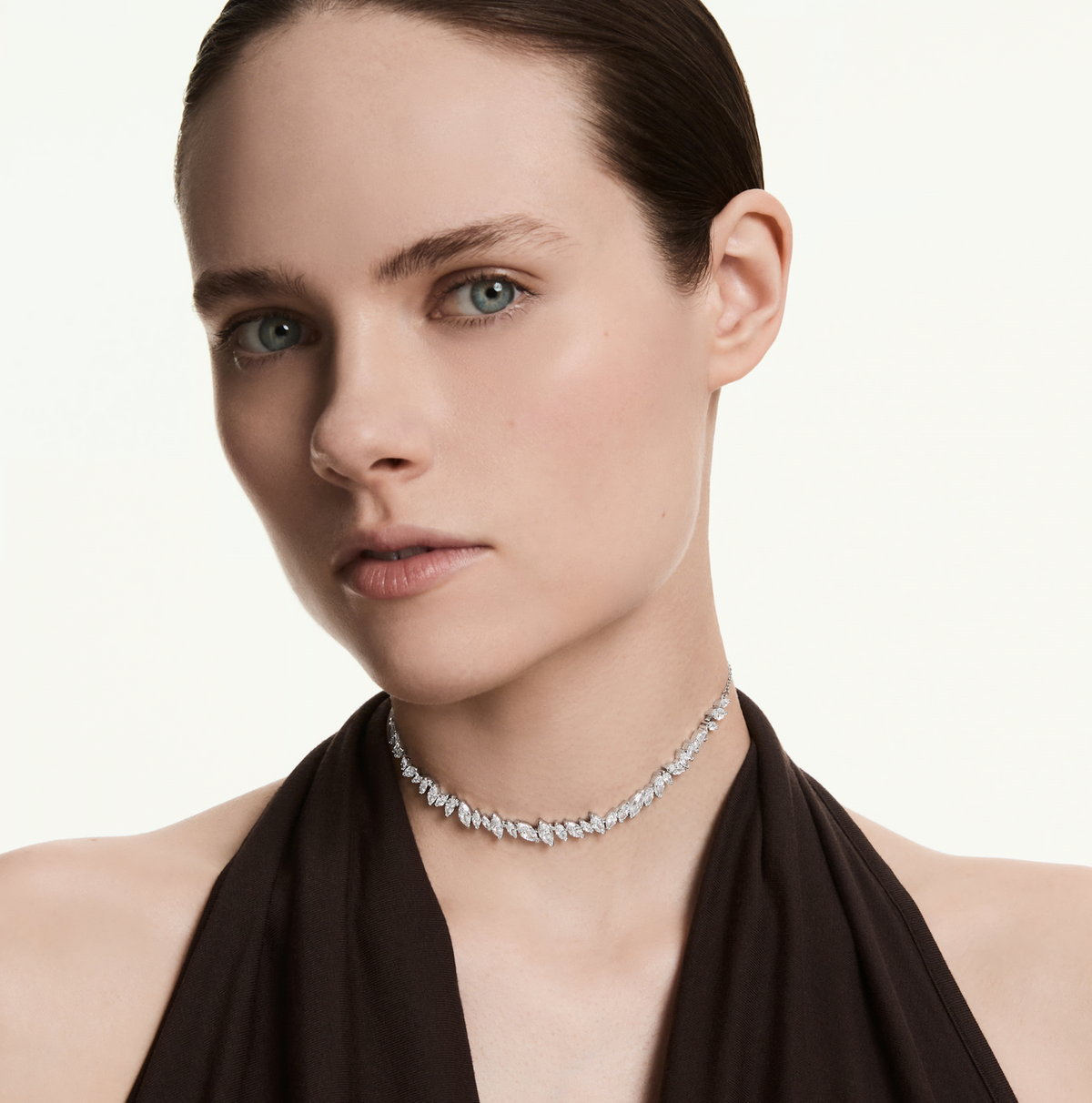 5755905 Mesmera choker Marquise cut, White, Rhodium plated