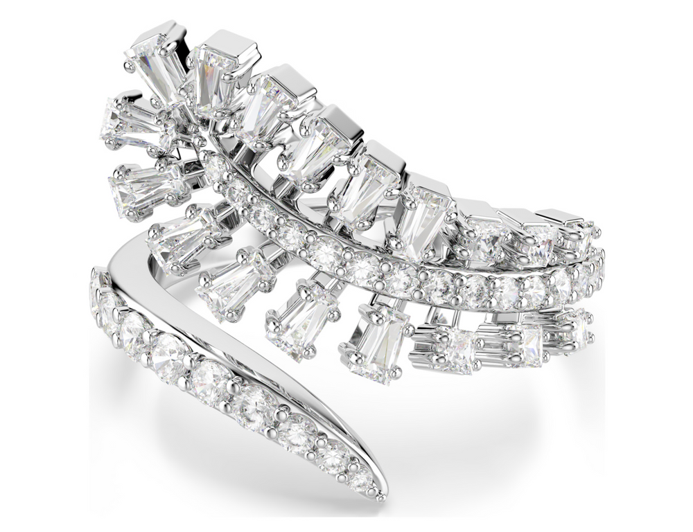 5757839 Vienna open ring Mixed cuts, Feather, White, Rhodium plated
