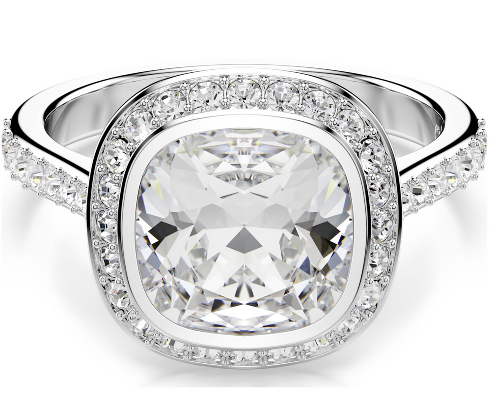 5758470 Una Angelic halo ring Cushion cut, White, Rhodium plated