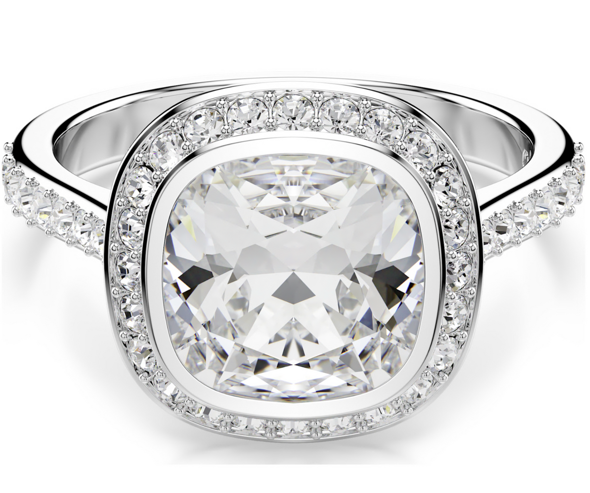5758470 Una Angelic halo ring Cushion cut, White, Rhodium plated