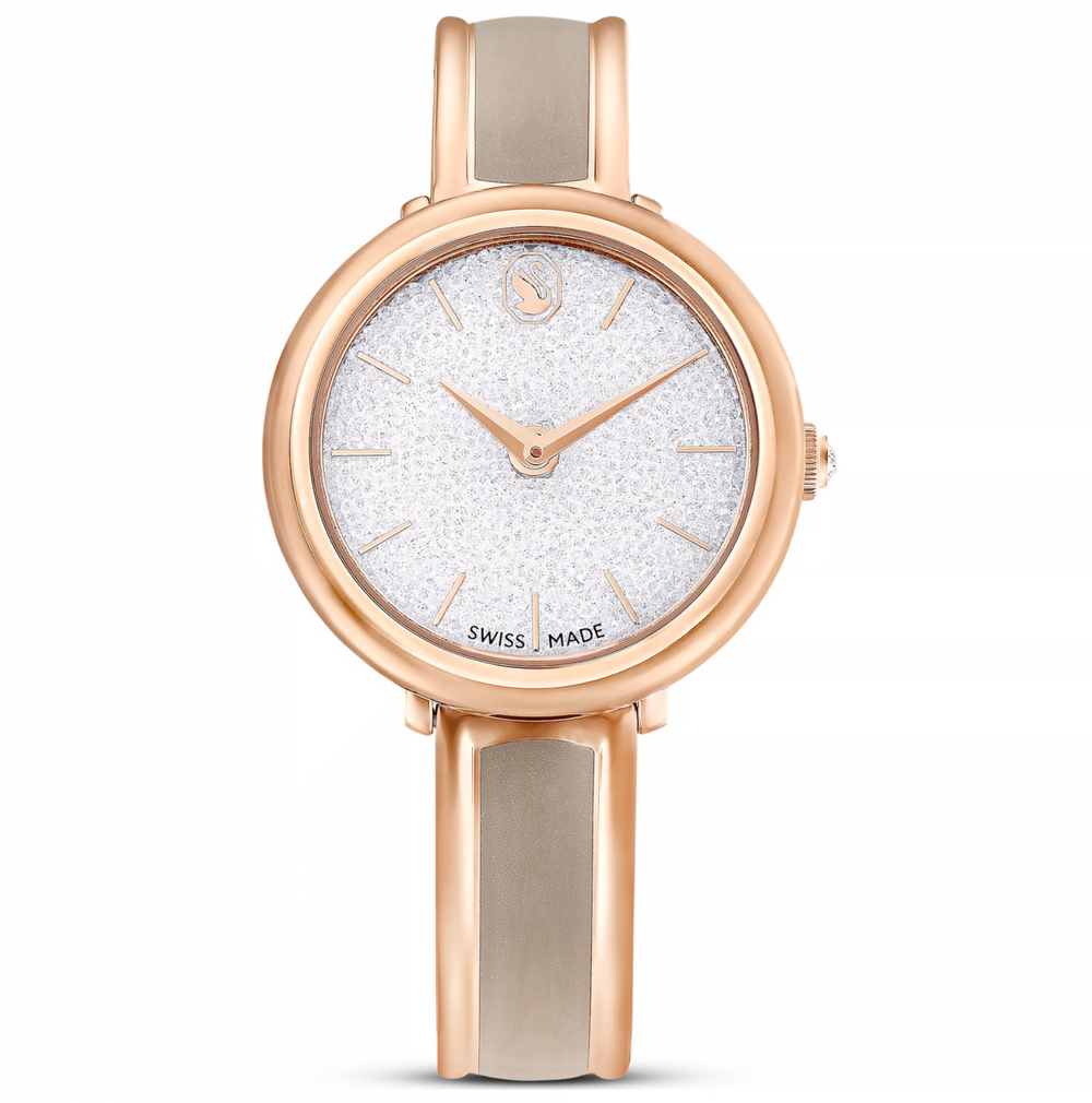 5709814 Crystalline bangle watch Swiss Made, Metal bracelet, Beige, Rose gold-tone finish