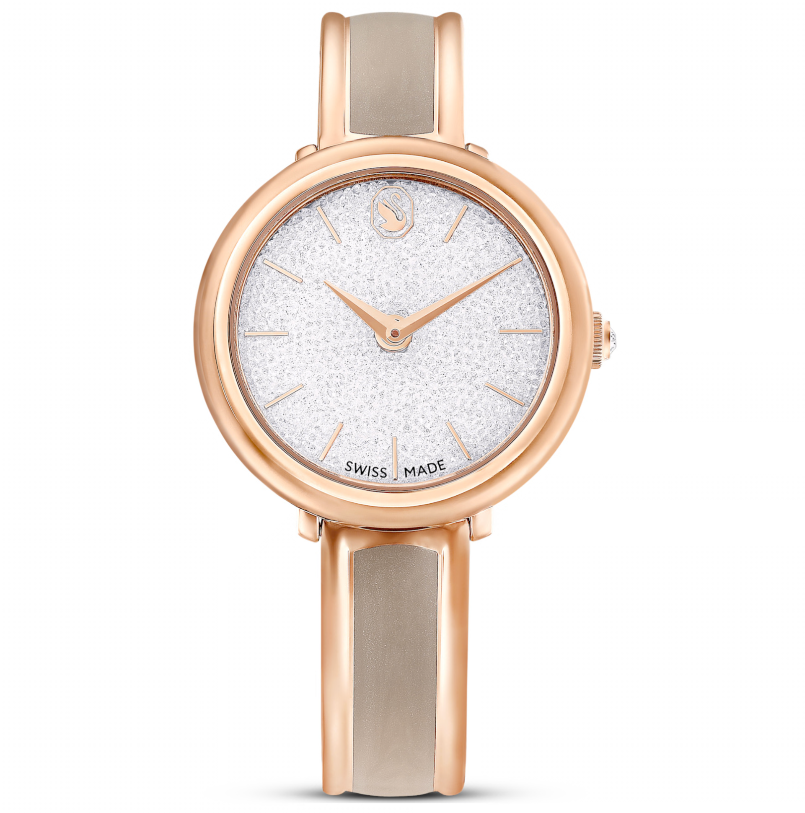 5709814 Crystalline bangle watch Swiss Made, Metal bracelet, Beige, Rose gold-tone finish