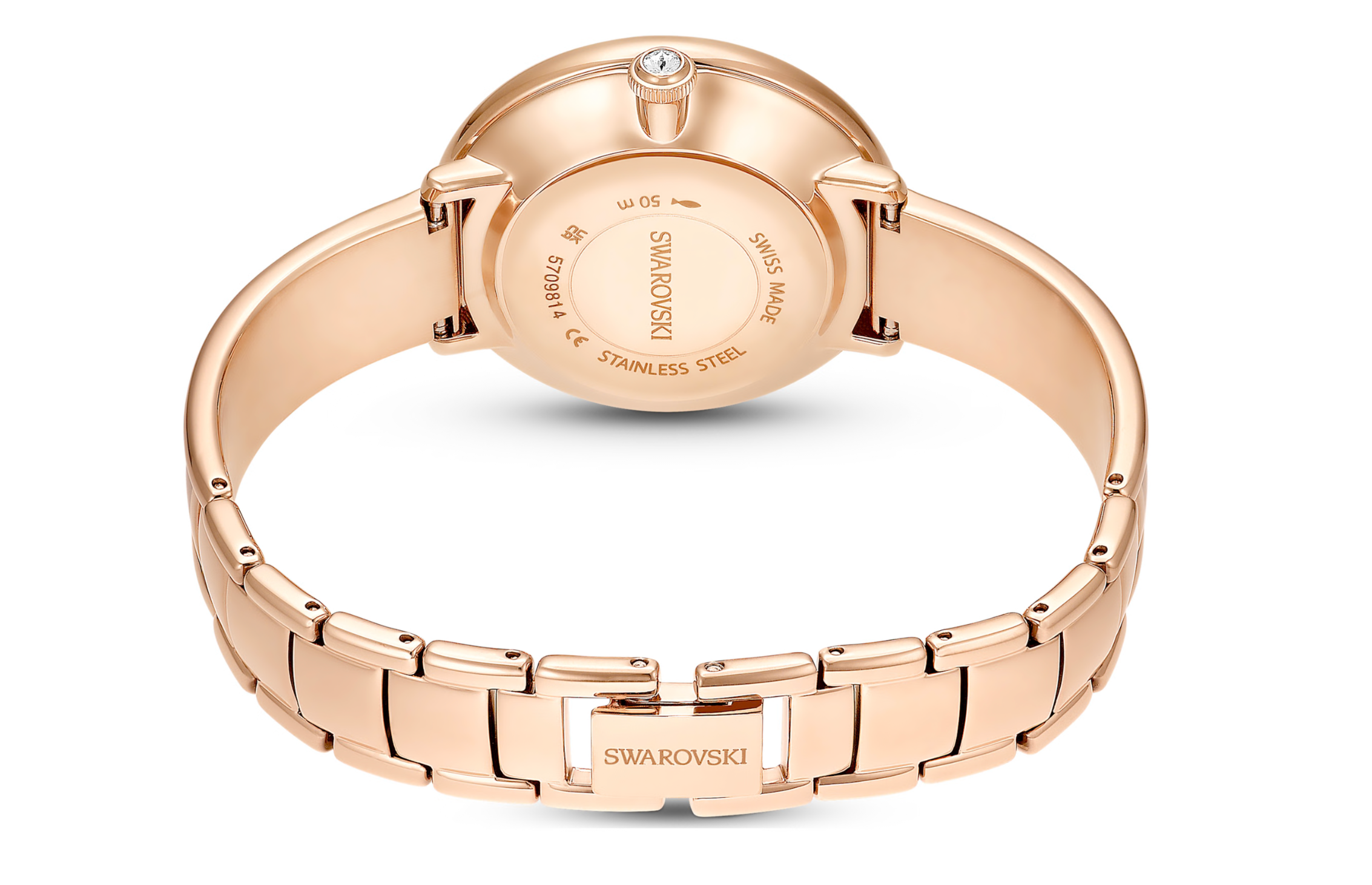 5709814 Crystalline bangle watch Swiss Made, Metal bracelet, Beige, Rose gold-tone finish