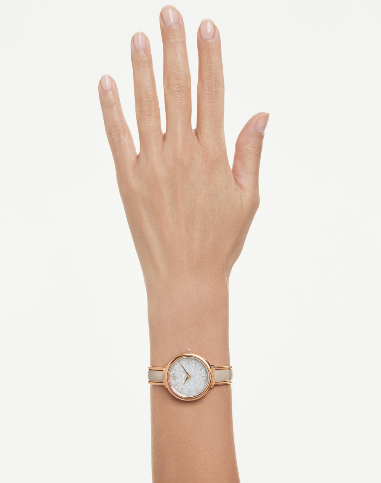 5709814 Crystalline bangle watch Swiss Made, Metal bracelet, Beige, Rose gold-tone finish