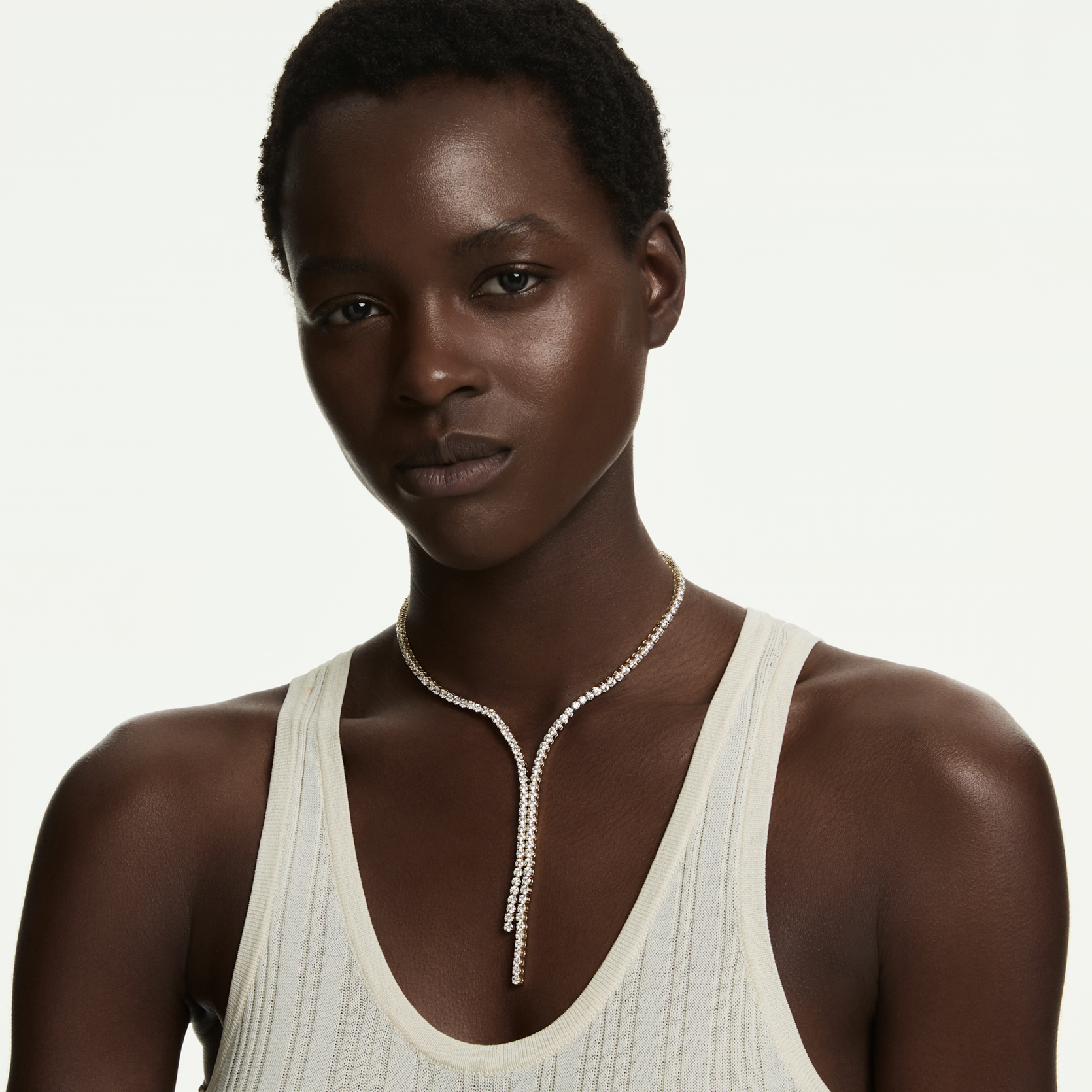 5750601 Matrix Y necklace Round cut, White, 18K gold finish